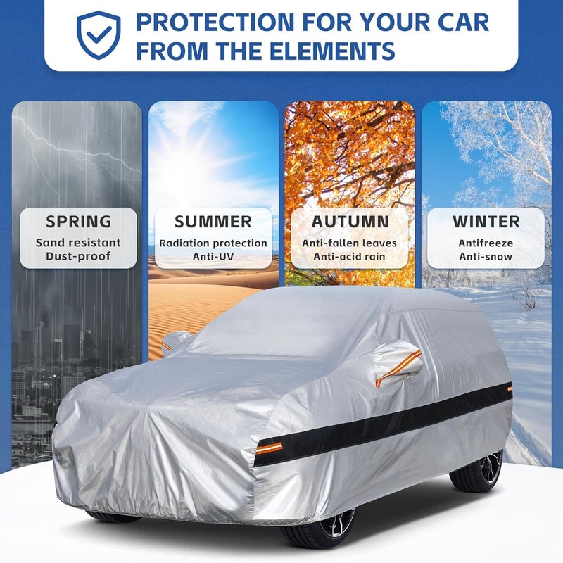 Holthly 10 Layers SUV Car Cover Custom Fit for Toyota RAV4 (2005-2024) Waterproof All Weather for Automobiles, Full Cover Sun UV Rain Protection.Silver - Image 5